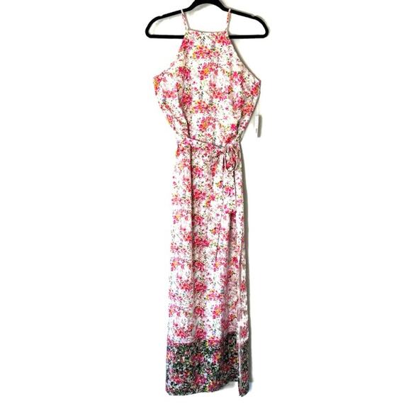 New Alexia Admor Monica Floral Print Belted Halter Maxi Dress Size Medium - Picture 1 of 12